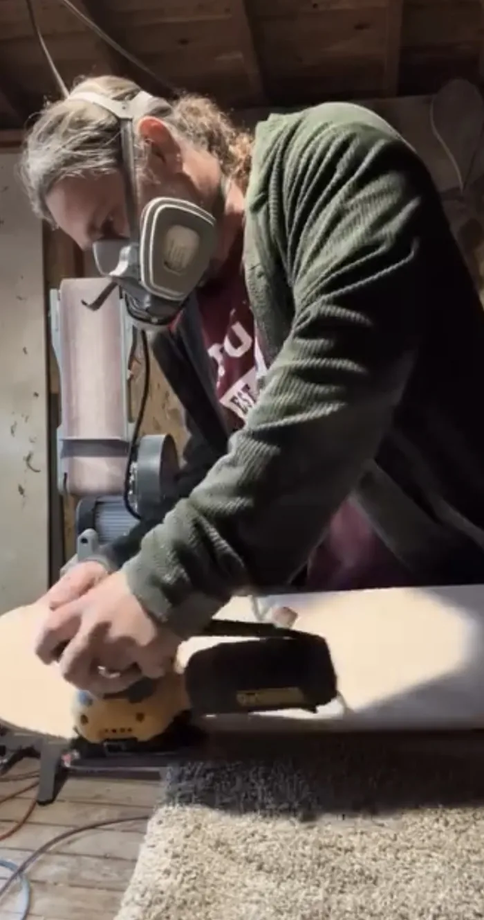 River Skateboards founder in the workshop